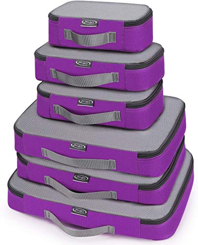 G4Free 3/6/7-teiliges Set Packing Cubes Koffer Organizer Set Faltbarer Kleidertaschen Kleidung Packwürfel Schuhe Packtaschen Reisegepäck für Urlaub Reisen (Lila, (1S+2M+2L+XL)-6PC-Gittergewebe) von G4Free