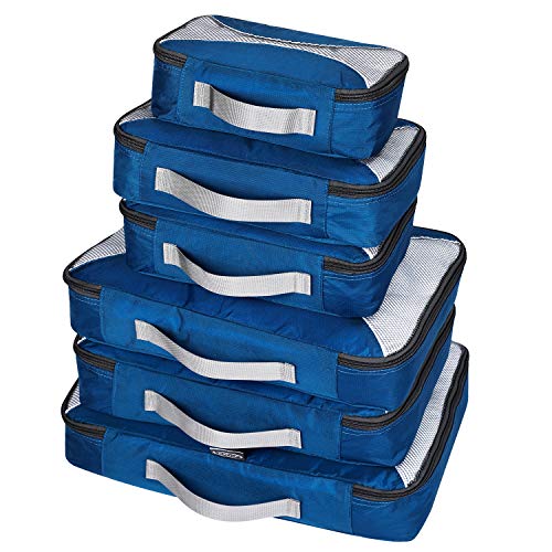 G4Free 3/6/7-teiliges Set Packing Cubes Koffer Organizer Set Faltbarer Kleidertaschen Kleidung Packwürfel Schuhe Packtaschen Reisegepäck für Urlaub Reisen (Navy Blau, (1S+2M+2L+XL)-6PC) von G4Free
