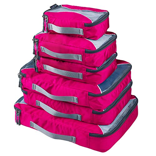 G4Free 3/6/7-teiliges Set Packing Cubes Koffer Organizer Set Faltbarer Kleidertaschen Kleidung Packwürfel Schuhe Packtaschen Reisegepäck für Urlaub Reisen (Rose, (1S+2M+2L+XL)-6PC) von G4Free