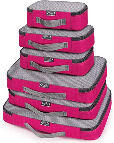 G4Free 3/6/7-teiliges Set Packing Cubes Koffer Organizer Set Faltbarer Kleidertaschen Kleidung Packwürfel Schuhe Packtaschen Reisegepäck für Urlaub Reisen (Rose, (1S+2M+2L+XL)-6PC-Gittergewebe) von G4Free