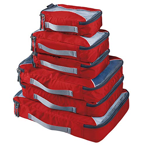 G4Free 3/6/7-teiliges Set Packing Cubes Koffer Organizer Set Faltbarer Kleidertaschen Kleidung Packwürfel Schuhe Packtaschen Reisegepäck für Urlaub Reisen (Rot, (1S+2M+2L+XL)-6PC) von G4Free