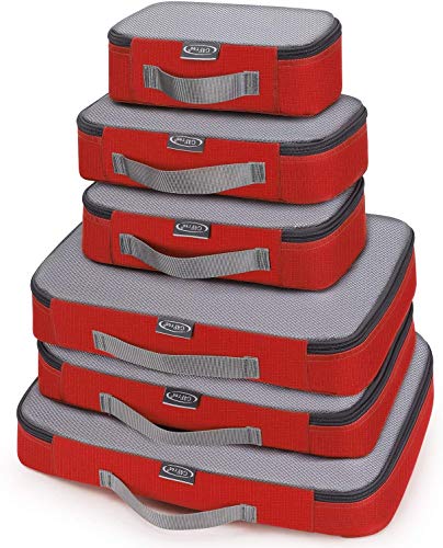 G4Free 3/6/7-teiliges Set Packing Cubes Koffer Organizer Set Faltbarer Kleidertaschen Kleidung Packwürfel Schuhe Packtaschen Reisegepäck für Urlaub Reisen (Rot, (1S+2M+2L+XL)-6PC-Gittergewebe) von G4Free