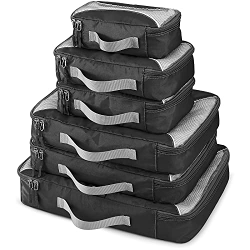 G4Free 3/6/7-teiliges Set Packing Cubes Koffer Organizer Set Faltbarer Kleidertaschen Kleidung Packwürfel Schuhe Packtaschen Reisegepäck für Urlaub Reisen (Schwarz, (1S+2M+2L+XL)-6PC) von G4Free