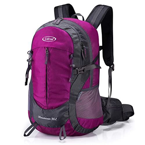 G4Free 35L wasserdichte Wanderrucksack mit Regenschutz Outdoor Rucksack Trekking-Daypack für Camping Wandern Backpacking Klettern (Rosa Rot) von G4Free