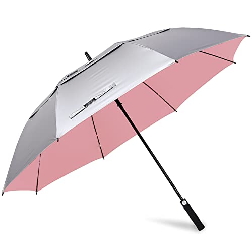 G4Free 62/68 Inch UV-Schutz Winddicht Sonnen- und Regenschirm Golfschirm Autorisches Öffnen Doppelbaldachin Belüftet Übergröße für Herren und Damen (Pink, 68) von G4Free