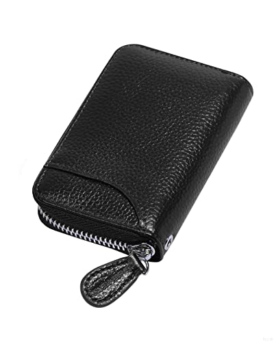 Credit Card Holder Small RFID Blocking Ladies Wallet with Stainless Steel Zipper Excellent Genuine Leather Accordion Wallets Case for Mens and Womens id Compact Slim Blocked Zip Accordian Cards Black von GADIEMKENSD