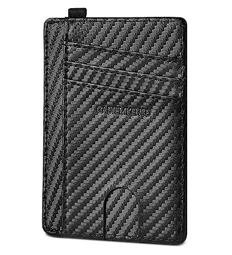 GADIEMKENSD Slim Card Holder for Men Women RFID Blocking Wallet Compact Card Case with D-Loop for Lanyard Oyster Card Bus Pass Cards Driving Licence Coin Cash for Business Travel Carbon Fibre Black von GADIEMKENSD