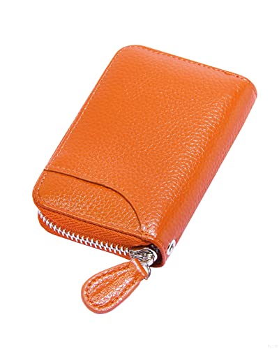 RFID Blocking Leather Wallet for Women Women's Genuine Leather Credit Card Holder Ladies Small Blocked Accordion Wallets with Stainless Steel Zipper Woman Compact Accordian ID Cards Bag Orange von GADIEMKENSD