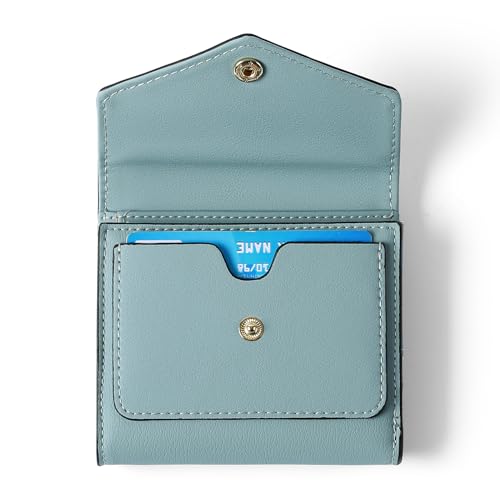 GAEKEAO Damen-Geldbörse, kleine Ledergeldbörse für Frauen, dreifach gefaltet, Kartenhalter, RFID-blockierend, Mini-Geldbörse, Tasche mit Ausweisfenster, Blau, Modern von GAEKEAO
