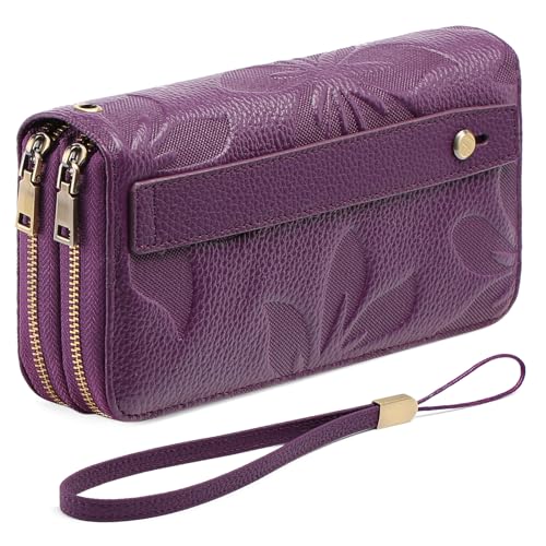 GAEKEAO Geldbörse Damen Gross, Portemonnaie Damen Veganes Leder Doppel Reißverschluss Kreditkartenetui, RFID Schutz Clutch Geldbeutel Damen Groß, mit Viel Kartenfächer Wallet, Portmonee für Frauen von GAEKEAO