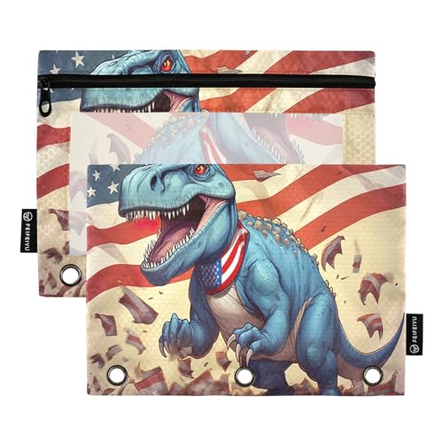 GAIREG Federmäppchen mit Dinosaurier- und amerikanischer Flagge, 3 Ringbinder, Federmäppchen für Ordner, 2 Stück von GAIREG