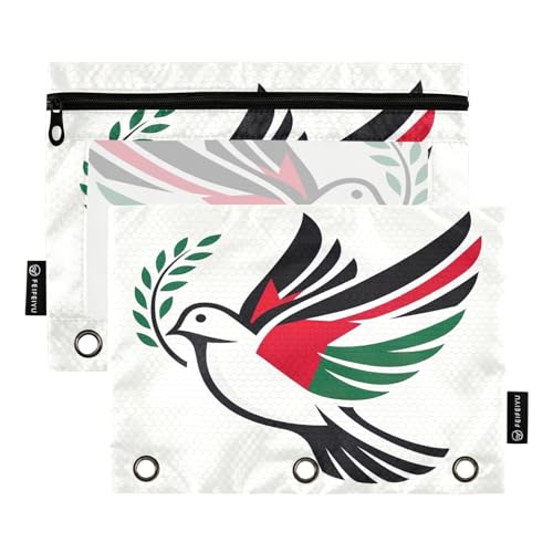 GAIREG Federmäppchen mit Friedensymbol und Palästina-Flagge, 3 Löcher, Bindertaschen mit Reißverschluss, 2 Stück von GAIREG