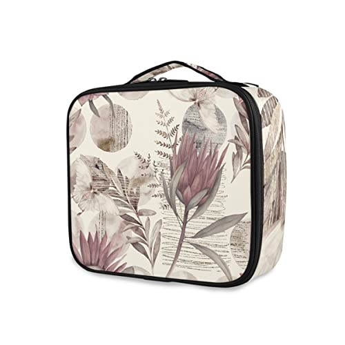 GAIREG Trendy Hawaiian Teal Island Make-up-Koffer für Frauen, tragbarer Kosmetik-Zugkoffer mit Trennwänden, Make-up-Aufbewahrung, Vintage Floral Butterfly von GAIREG