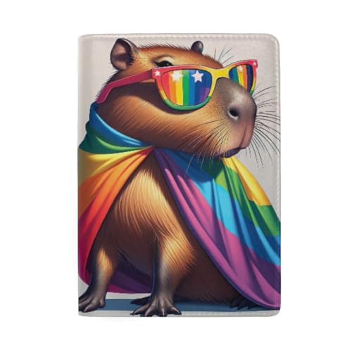 Reisepasshülle aus Leder, Motiv: Traumfänger, Mandala, bunt, mit Kartenfächern, Reisepasshülle, Capybara in LGBT Pride Cape Sonnenbrille, OneSize von GAIREG