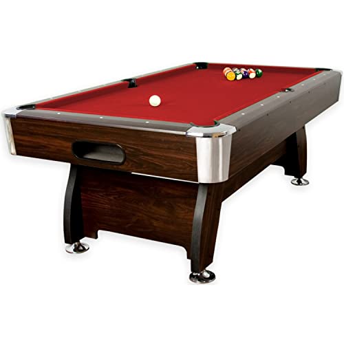 GAMES PLANET 7 ft Billardtisch Premium“ + Zubehör, 9 Farbvarianten, 214x122x82 cm (LxBxH), Dunkles Holzdekor, rotes Tuch von GAMES PLANET