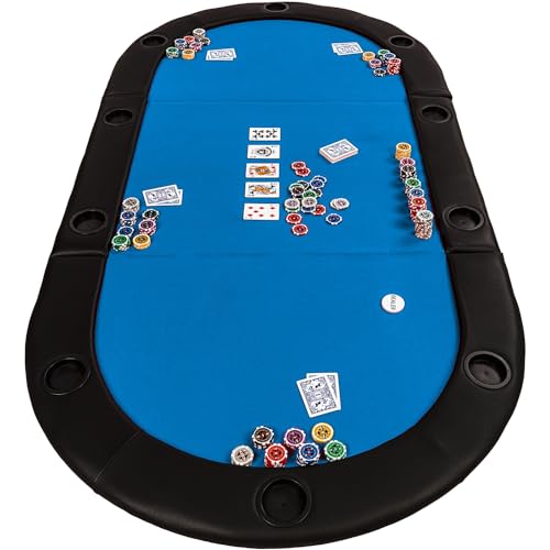 GAMES PLANET Faltbare Pokerauflage „Straight Flush“ mit Tasche, 208x106x3 cm, MDF Platte, gepolsterte Armauflage, 10 Getränkehalter, blau von GAMES PLANET