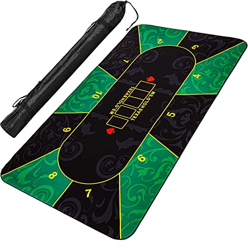 GAMES PLANET XXL Pokermatte, bis zu 10 Spieler, Maße 200x90cm, grün-schwarz, inkl. Tragetasche, Unterseite Naturkautschuk, wasserabweisend von GAMES PLANET