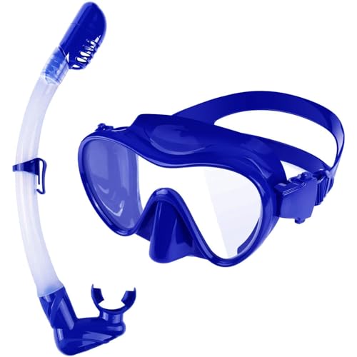 Schnorchelmaske, Trockenschnorchelset für Erwachsene, Tauchmaske mit 180°-Panoramablick, auslaufsichere und beschlagfreie Tauchmaske, Schnorchelmaske für Erwachsene Blue von GAOJYLF