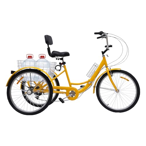 24 Zoll Dreirad für Erwachsene, 7 Gänge, verstellbar, höhenverstellbar, mit Korb und Wasserbecherhalter, Dreiradkreuzfahrt, für Erwachsene und ältere Menschen von GAOUSD