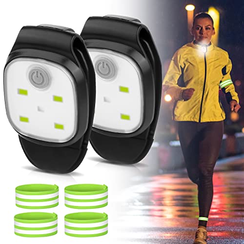 2 Stück LED Clip Lampe: Lauflicht Clip Nacht mit 2 Stück LED Armband, USB Wiederaufladbar 4 Beleuchtungsmodi Lauflicht Clip, Wasserdicht Sicherheitslicht für Laufen Joggen Camping Wandern Klettern von GAOUTO