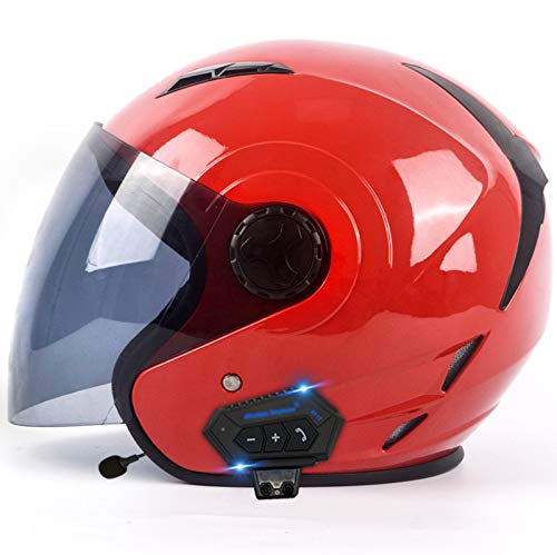 GAOZ Bluetooth Motorrad-Helm Klapphelme, Retro Roller-Helm Mofa-Helm Scooter-Helm Bobber Chopper Crash Cruiser Racing Locomotive, Integralhelm mit Anti-Fog Doppelvisier, ECE-Zertifiziert (55-62 cm) von GAOZ