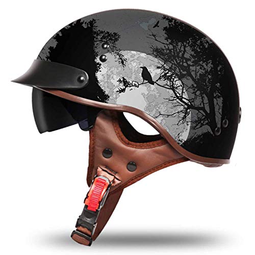 GAOZ Retro Motorrad Open Face Helm Mit Sonnenblenden Brain-Cap Motorradhelm Bike Cruiser Scooter Für Männer Und Frauen Moped Mofa-Helm Chopper Vintage DOT/ECE-Zertifizierung von GAOZ