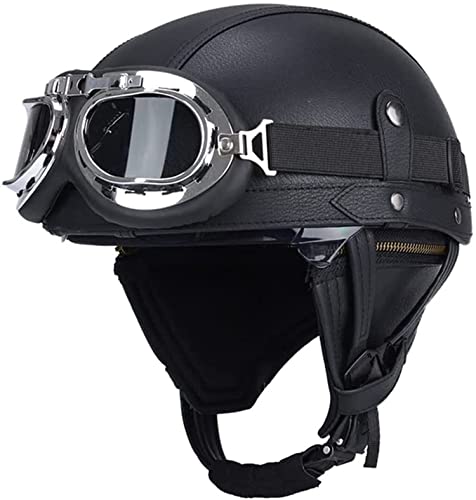 GAOZ Retro Open Face Halbschale Jet-Helm ECE-Zulassung,Erwachsene Unisex Motorrad Sicherheitshelm Mit Schutzbrille,Vintage Halbhelm,für Scooter Mofa Helm Pilot für Herren Damen von GAOZ