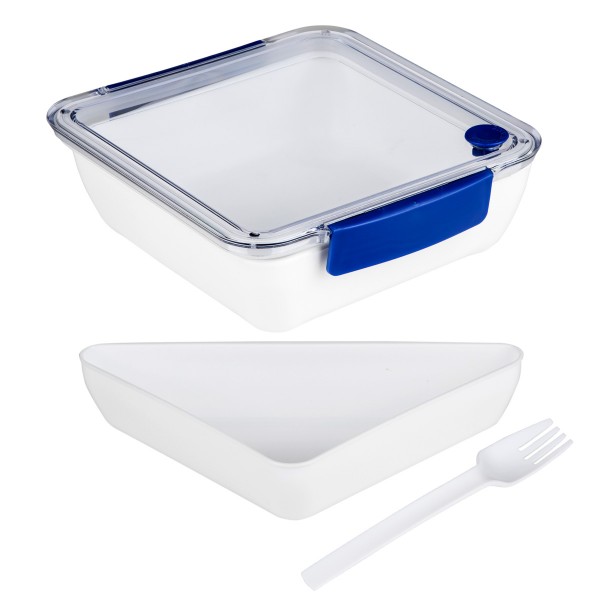 Lunchbox mit Gabel - 2 Fächer - 18,5 x 18,5 x 5cm - 1000ml - blau von GAUMENKICK