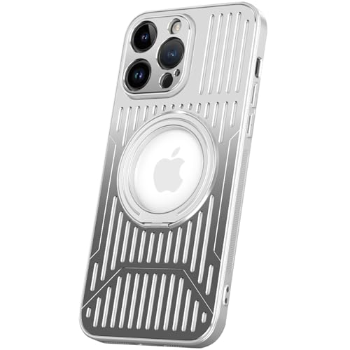 GAZIXCUN Hülle für iPhone 15/15 Pro/15 Plus/15 Pro Max, Wärmeableitungshülle Aus Aluminiumlegierung mit Magnetischem Ständer [kompatibel mit MagSafe],Silver,15 Pro von GAZIXCUN