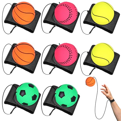 Springball mit Schnur, 8 Stück Handgelenk Ball, Ø 6cm Handtrainer Ball Handtrainer, Handgelenk Return Ball mit Schnur, Stressabbauball Ball An Der Schnur Hüpfball, Sport Spielzeug für Kinder Erwachsen von GBKDQQ