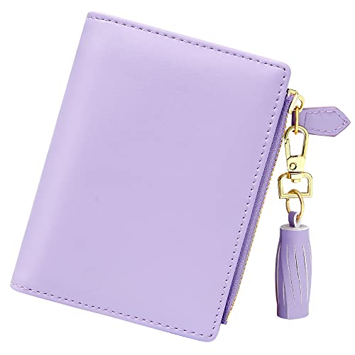 GEEADNB Klein Portemonnaie für Frauen, Mini Slim Geldbörse PU Leder Schöne Damengeldbörse Wallet mit ReißVerschlusstasche und 9 Kartenfächern für Damen und Herren(Hellviolett) von GEEADNB