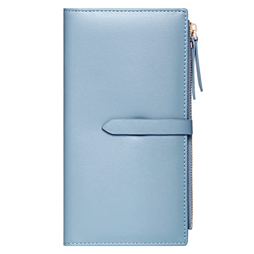 GEEADNB Portemonnaie Damen Gross Ultraflache Brieftasche Kreditkartenhalter Dünne Bifold Clutch-Geldbörsen mit Reißverschlusstasche für Frauen (Blau) von GEEADNB
