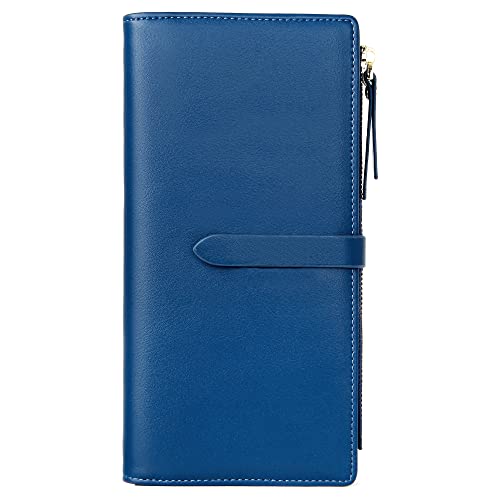 GEEADNB Portemonnaie Damen Gross Ultraflache Brieftasche Kreditkartenhalter Dünne Bifold Clutch-Geldbörsen mit Reißverschlusstasche für Frauen (Marineblau) von GEEADNB