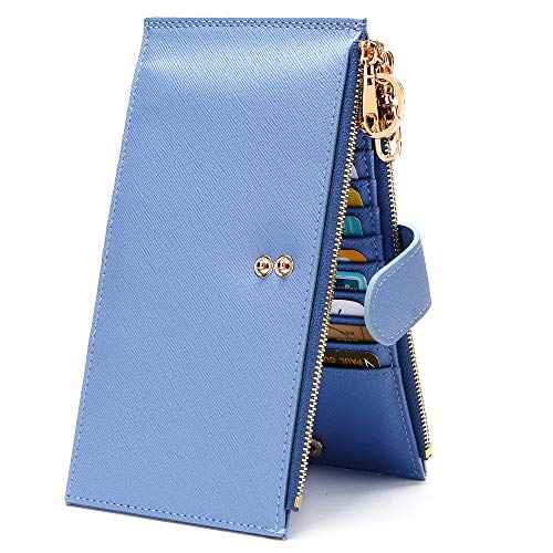 GEEADNB Portemonnaie für Frauen RFID-Blockierung Bifold Multi Card Holder Geldbörsen Handy-Geldbörse mit großer Kapazität mit Reißverschlusstasche Geschenk (Blau) von GEEADNB