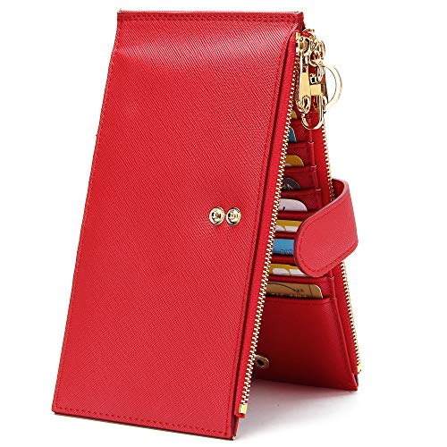 GEEADNB Portemonnaie für Frauen RFID-Blockierung Bifold Multi Card Holder Geldbörsen Handy-Geldbörse mit großer Kapazität mit Reißverschlusstasche Geschenk (Rot) von GEEADNB