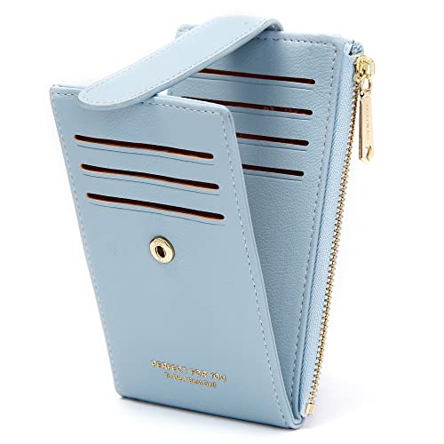 GEEADNB RFID-Kartenhalter Geldbörse für Frauen Schlanke Geldbörsen Bifold Multi Kartenetui Damen Slim Wallet Reißverschluss-Münzgeldbörse (Blau) von GEEADNB