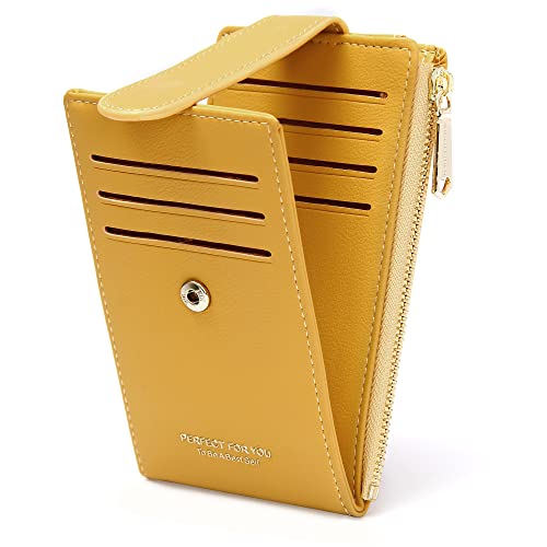 GEEADNB RFID-Kartenhalter Geldbörse für Frauen Schlanke Geldbörsen Bifold Multi Kartenetui Damen Slim Wallet Reißverschluss-Münzgeldbörse (Gelb) von GEEADNB