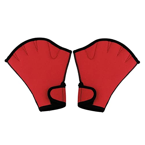 Neoprenanzug-Handschuhe Schwimmhandschuhe Aquatic Fitness Water Resistance Fit Paddle Training Fingerlose Handschuhe Zum Schnorcheln, Schwimmen, Tauchen ( Color : Red , Size : M ) von GEJUAN
