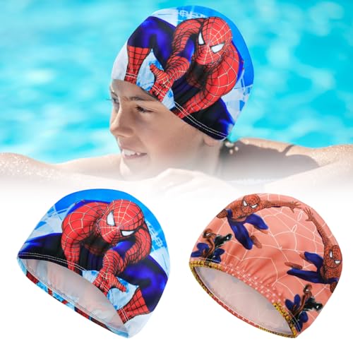 GENGUTOR Badekappe Kinder Jungen Spider 2 Pack Cartoon Schwimmmütze Junge Unisex Badekappe Kinder Schwimmkappe Schwimm Mütze Junge Bedruckte Badekappen für Jungen mädchen Lange Kurze Haare von GENGUTOR