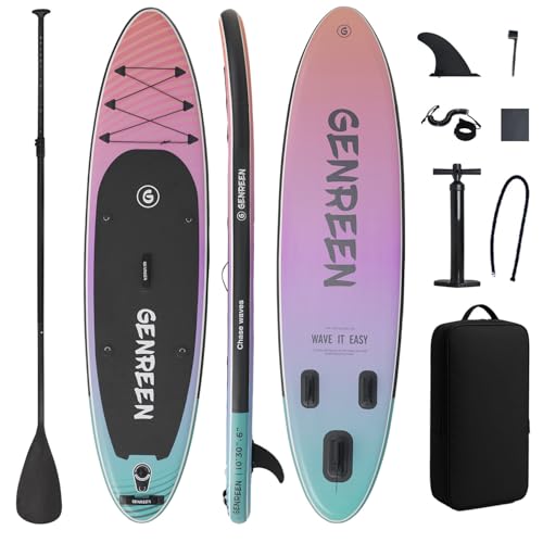 GENREEN (Extra Groß) Stand up Paddle Board für Aller Fähigkeitsniveaus, 305x76cm Aufblasbare Paddleboard für Adults mit Allem Zubehör, SUP Board mit Cam Halterung, 3 Finnen (Aurora Bloom) GENREEN (Extra Groß) Stand up Paddle Board für Aller Fähigkeitsniveaus, 305x76cm Aufblasbare Paddleboard für Adults mit Allem Zubehör, SUP Board mit Cam Halterung, 3 Finnen (Aurora Bloom) von GENREEN
