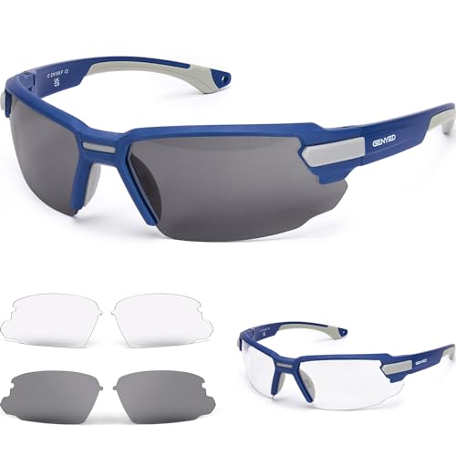 GENYED® Schutzbrille mit Wechselgläsern, Sicherheits-Sonnenbrille, Sportbrille, Arbeitsschutzbrille, CE EN166 zertifiziert, Anti-Beschlag und Anti-Kratz-Beschichtung, UV400-Gläser, Sicherheitsbrille von GENYED