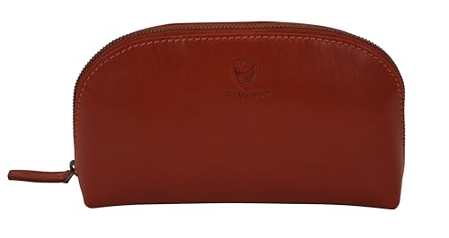 GERMANUS Kosmetiktasche Helge aus echtem Leder, Kulturbeutel, Waschtasche, Schminktasche, Clutch, orange von GERMANUS