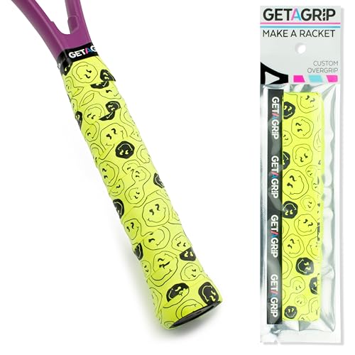 GET A GRIP - Personalisiertes Tennisschläger Übergriffband - Rutschfestes Tennis Overgrip, Griffband für Padel, Badminton, Squashschläger - Anti-Schweiß (Smiley, 1 Griff) von GET A GRIP