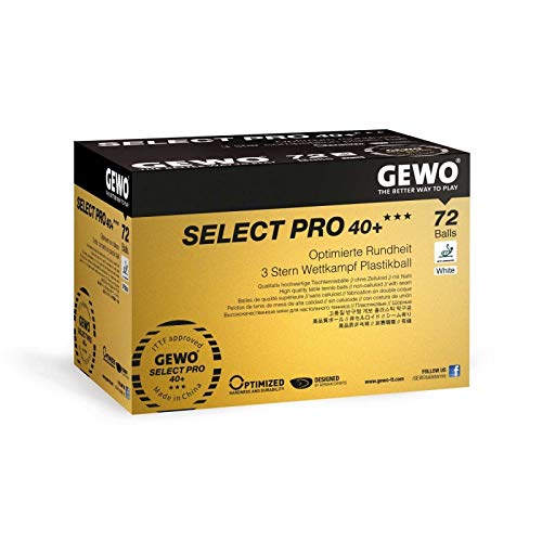 GEWO Select PRO Tischtennisbälle - 3 Sterne Tischtennis-Ball aus Plastik 40+ mit Naht - ITTF-zertifizierte Wettkampf Bälle - 72 hochwertige Profi-Tischtennisbälle weiß, 40+ mm, weiß von GEWO