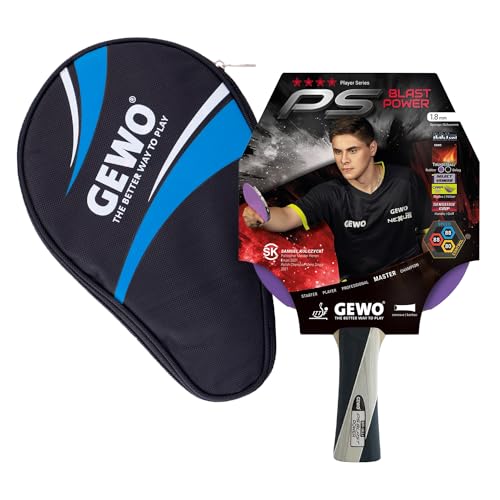 GEWO PS Blast Power Tischtennisschläger & GEWO Tischtennisschläger Hülle mit Ballfach blau - ITTF genehmigter Profi-Tischtennisschläger, konkav, 1,8mm Schwamm von GEWO