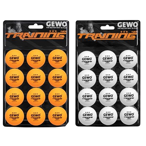 GEWO Tischtennisbälle Training 40+- 3 Sterne Tischtennis-Ball aus ABS Plastik mit Naht - Hochwertige Trainingsbälle, Durchmesser 40+mm, Vorratspackung mit 12 Stück, Weiß, Orange von GEWO