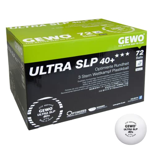 GEWO Ultra SLP Tischtennisbälle - 3 Sterne Tischtennis-Ball aus Plastik 40+ ohne Naht - ITTF-zertifizierte Wettkampf Bälle - 72 hochwertige Profi-Tischtennisbälle weiß, 40+mm Durchmesser von GEWO