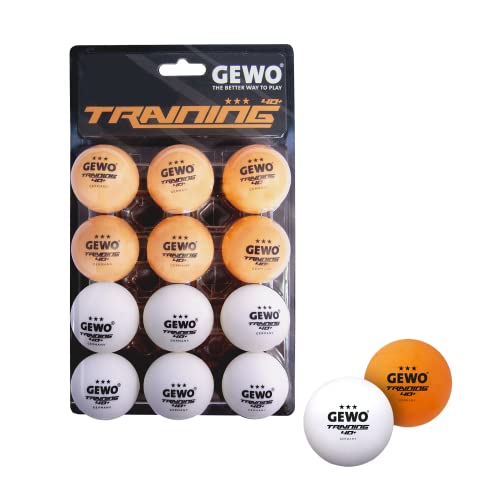 GEWO Tischtennisbälle Training 40+ - 3 Sterne Tischtennis-Ball aus ABS Plastik mit Naht - Hochwertige Plastik Trainingsbälle, Durchmesser 40+mm, Vorratspackung mit 12 Stück, orange und weiß gemischt von GEWO