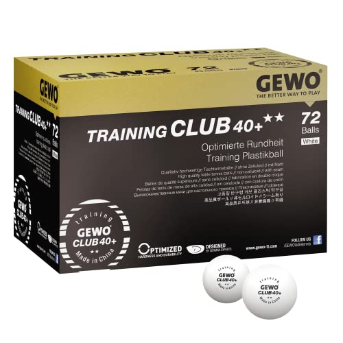 GEWO Training Club Tischtennisbälle - 2 Sterne Tischtennis-Ball 40+ aus ABS Plastik mit Naht - Hochwertige Trainings-Bälle mit präzisem Flugverhalten - Durchmesser 40+mm, 72 Stück, weiß von GEWO