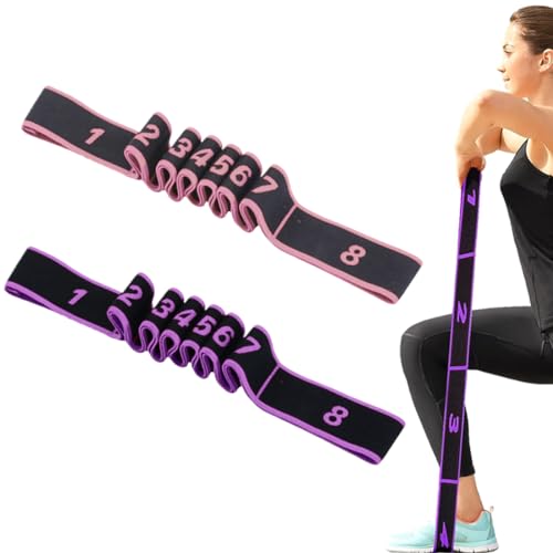 2 Stück Widerstandsbänder mit Schlaufen Fitnessbänder Yoga Stretch Gurt Trainingbänder Hochelastisches Textilmaterial Übungsband für Fitness, Yoga, Tanztraining,Pink Lila von GGUFAY
